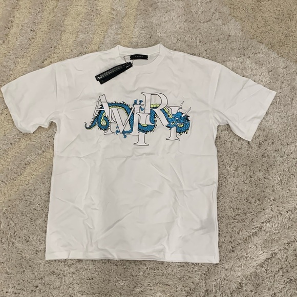 Amiri Blue Dragon White Tee Logo Shirt Men’s Size Large - Picture 1 of 2